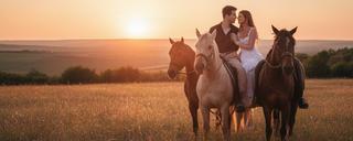 Pareja disfrutando plan romántico al aire libre con caballos en Meta